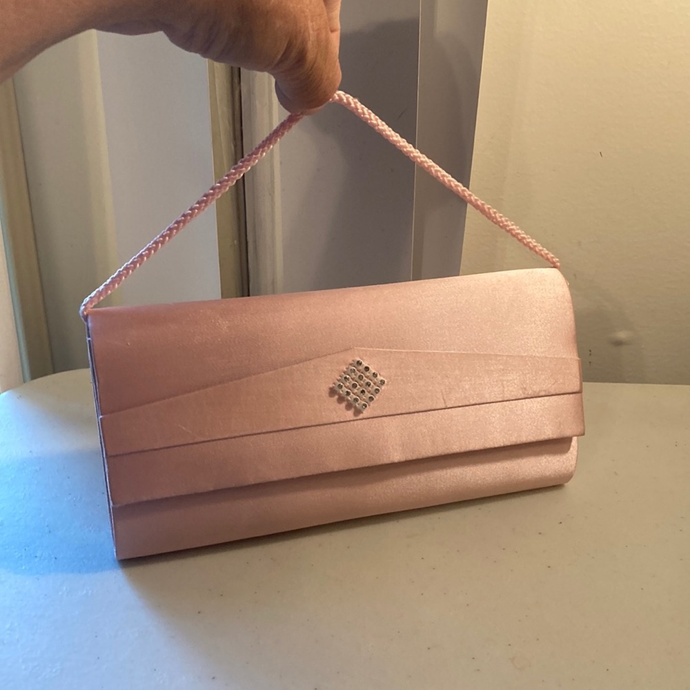 Y & S Original Pink Satin with Bling Rhinestone Center Clutch/Shoulder Bag
